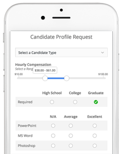 Candidate profile request form on smartphone.