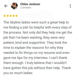 Five-star review praising helpful job assistance.