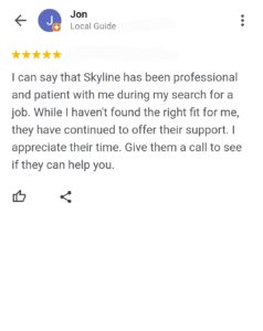 Five-star review for Skyline job support.